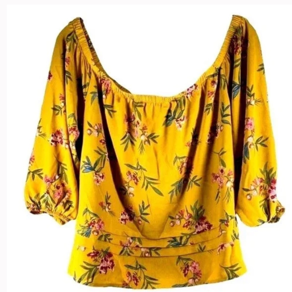 💛NWT. Nine Britton, Helen Mustard Floral, Off The Shoulder Blouse - Size Small